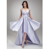 A-Line/Princess V-neck Asymmetrical Charmeuse Prom Dress With Ruffle Beading (018020957)