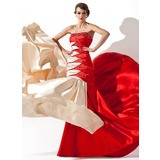Sheath Strapless Court Train Charmeuse Prom Dress With Ruffle Beading Sequins (018005066)