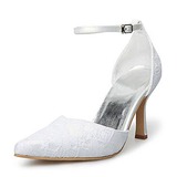 Lace Satin Stiletto Heel Closed Toe Pumps Wedding Shoes With Buckle (047008118)