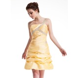 A-Line/Princess One-Shoulder Short/Mini Taffeta Homecoming Dress With Ruffle Beading Sequins (022004635)