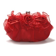 Red Gorgeous Satin/ Tulle Shell Evening Handbags/ Clutches More Colors Available(012005449)