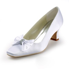 Satin Chunky Heel Closed Toe Pumps Wedding Shoes With Bowknot Rhinestone (047011892)