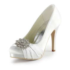 Satin Stöckel Absatz Geschlossene Zehe Plateauschuh Absatzschuhe Brautschuhe mit Strass (047025058)