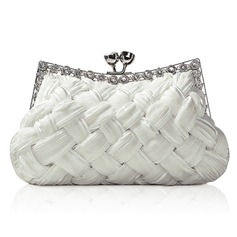Ivory Gorgeous Backfin Satin Shell With Rhinestone Evening Bag Handbag Purse Clutch (012005564)