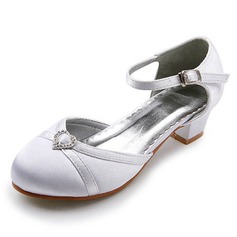 Satin Low Heel Closed Toe Flats Wedding Shoes With Buckle Rhinestone (047011837)