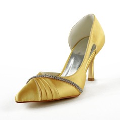 Satin Stöckel Absatz Geschlossene Zehe Absatzschuhe Brautschuhe mit Strass Geraffte (047024528)