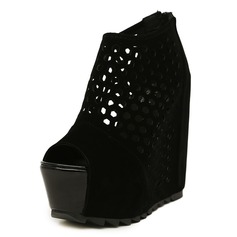 Lace Chunky Heel Peep Toe Pumps With Zipper (085025155)
