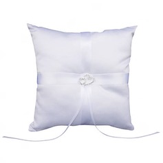 Wedding Ring Pillow In White Smooth Satiin With Double Hearts Rhinestone(103018267)