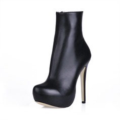 Leatherette Stiletto Heel Platform Boots Mid-Calf Boots (088013671)