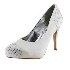 Satin Stiletto Heel Closed Toe Pumps Wedding Shoes With Rhinestone (047011879)