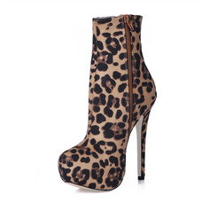 Suede Stiletto Heel Platform Boots Mid-Calf Boots With Animal Print (088013882)
