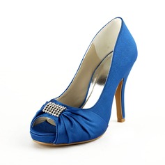 Satin Stöckel Absatz Peep Toe Plateauschuh Absatzschuhe Brautschuhe mit Strass (047024561)