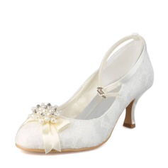 Lace Spool Heel Closed Toe Pumps Wedding Shoes With Imitation Pearl Rhinestone (047011820)