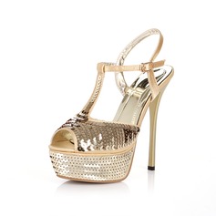 Satin Stiletto Heel Platform Sandals With Sequin (087016608)