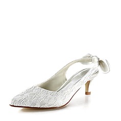 Lace Satin Kitten Heel Closed Toe Slingbacks Wedding Shoes With Bowknot Stitching Lace (047015257)