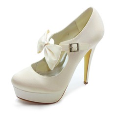 Satin Stiletto Heel Closed Toe Platform Pumps Wedding Shoes With Bowknot Buckle (047017781)