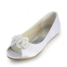 Satin Flat Heel Peep Toe Flats Wedding Shoes With Satin Flower (047020125)