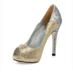 Sparkling Glitter Stiletto Heel Peep Toe Pumps Wedding Shoes With Sequin (047016570)