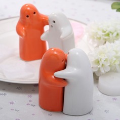 White & Orange Ceramic Salt & Pepper Shakers (051024588)