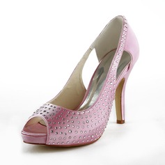 Satin Stöckel Absatz Peep Toe Plateauschuh Absatzschuhe Brautschuhe mit Strass (047024520)
