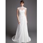 Sheath/Column High Neck Court Train Chiffon Tulle Wedding Dress With Ruffle Lace Beadwork (002012176)