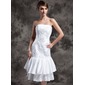 Sheath/Column Strapless Tea-Length Taffeta Tulle Wedding Dress With Lace Beadwork (002024077) Sheath/Column Strapless Tea-Length Taffeta Tulle Wedding Dress With Lace Beadwork (002024077)