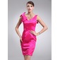 Sheath V-neck Short/Mini Charmeuse Cocktail Dress (016002974)