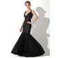 Mermaid Halter Floor-Length Chiffon Charmeuse Evening Dress With Ruffle (017020854)