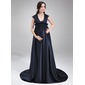 Empire Scoop Neck Court Train Maternity Bridesmaid Dress With Ruffle (045022548)