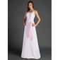 Sheath Scoop Neck Floor-Length Satin Lace Bridesmaid Dress (007015500)