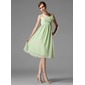 Empire Scoop Neck Knee-Length Chiffon Bridesmaid Dress With Ruffle Flower(s) (007004129)