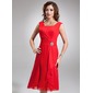 A-Line/Princess Square Neckline Knee-Length Chiffon Bridesmaid Dress With Ruffle Crystal Brooch (007001893) A-Line/Princess Square Neckline Knee-Length Chiffon Bridesmaid Dress With Ruffle Crystal Brooch (007001893)