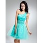 Vestidos princesa/ Formato A Um ombro Curto/ Mini Organza Vestido de cocktail com Pregueado Beading (016014918)