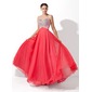 A-Line/Princess Sweetheart Floor-Length Tulle Charmeuse Prom Dress With Beading (018004812)