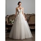 Ball-Gown Sweetheart Floor-Length Satin Tulle Wedding Dress With Ruffle Sashes Beadwork Appliques Flower(s) (002013803)