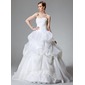 Ball-Gown Sweetheart Chapel Train Organza Satin Wedding Dress With Lace Beadwork (002000423)