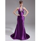 Mermaid Halter Court Train Charmeuse Evening Dress With Ruffle Beading (017020662)