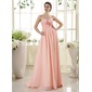 Empire One-Shoulder Sweep Train Chiffon Maternity Bridesmaid Dress With Ruffle Lace Beading (045022469)