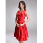 A-Line/Princess V-neck Knee-Length Charmeuse Bridesmaid Dress With Ruffle (007022523) A-Line/Princess V-neck Knee-Length Charmeuse Bridesmaid Dress With Ruffle (007022523)