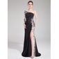 Sheath One-Shoulder Sweep Train Chiffon Tulle Prom Dress With Ruffle Beading (018019001) Sheath One-Shoulder Sweep Train Chiffon Tulle Prom Dress With Ruffle Beading (018019001)