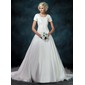 Palloncino Scollatura quadrato Coda a strascico cappella Organza raso Abito per matrimonio con Ricamo Perline Paillettes (002000540)