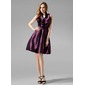 A-Line/Princess Halter Knee-Length Taffeta Bridesmaid Dress With Ruffle (007004328)
