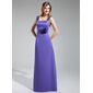 Sheath Square Neckline Floor-Length Satin Lace Bridesmaid Dress With Flower(s) (007019641)