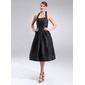 A-Line/Princess Halter Tea-Length Taffeta Organza Bridesmaid Dress With Ruffle (022021137) A-Line/Princess Halter Tea-Length Taffeta Organza Bridesmaid Dress With Ruffle (022021137)