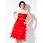 Império Coração Na altura do joelho Organza Charmeuse Vestido de boas vindas com Sequins (022020762)