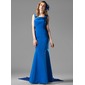 A-Line/Princess Square Neckline Watteau Train Chiffon Satin Bridesmaid Dress (007000936) A-Line/Princess Square Neckline Watteau Train Chiffon Satin Bridesmaid Dress (007000936)