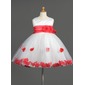 Empire Scoop Neck Knee-Length Satin Tulle Flower Girl Dress With Ruffle Sash Flower(s) (010014603)