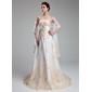 Empire Sweetheart Court Train Satin Tulle Wedding Dress With Lace Crystal Brooch (002011662) Empire Sweetheart Court Train Satin Tulle Wedding Dress With Lace Crystal Brooch (002011662)