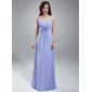 Empire V-neck Floor-Length Chiffon Bridesmaid Dress With Ruffle Flower(s) (007018788)