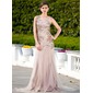 Sheath Scoop Neck Court Train Tulle Charmeuse Mother of the Bride Dress With Ruffle Beading (008024577) Sheath Scoop Neck Court Train Tulle Charmeuse Mother of the Bride Dress With Ruffle Beading (008024577)